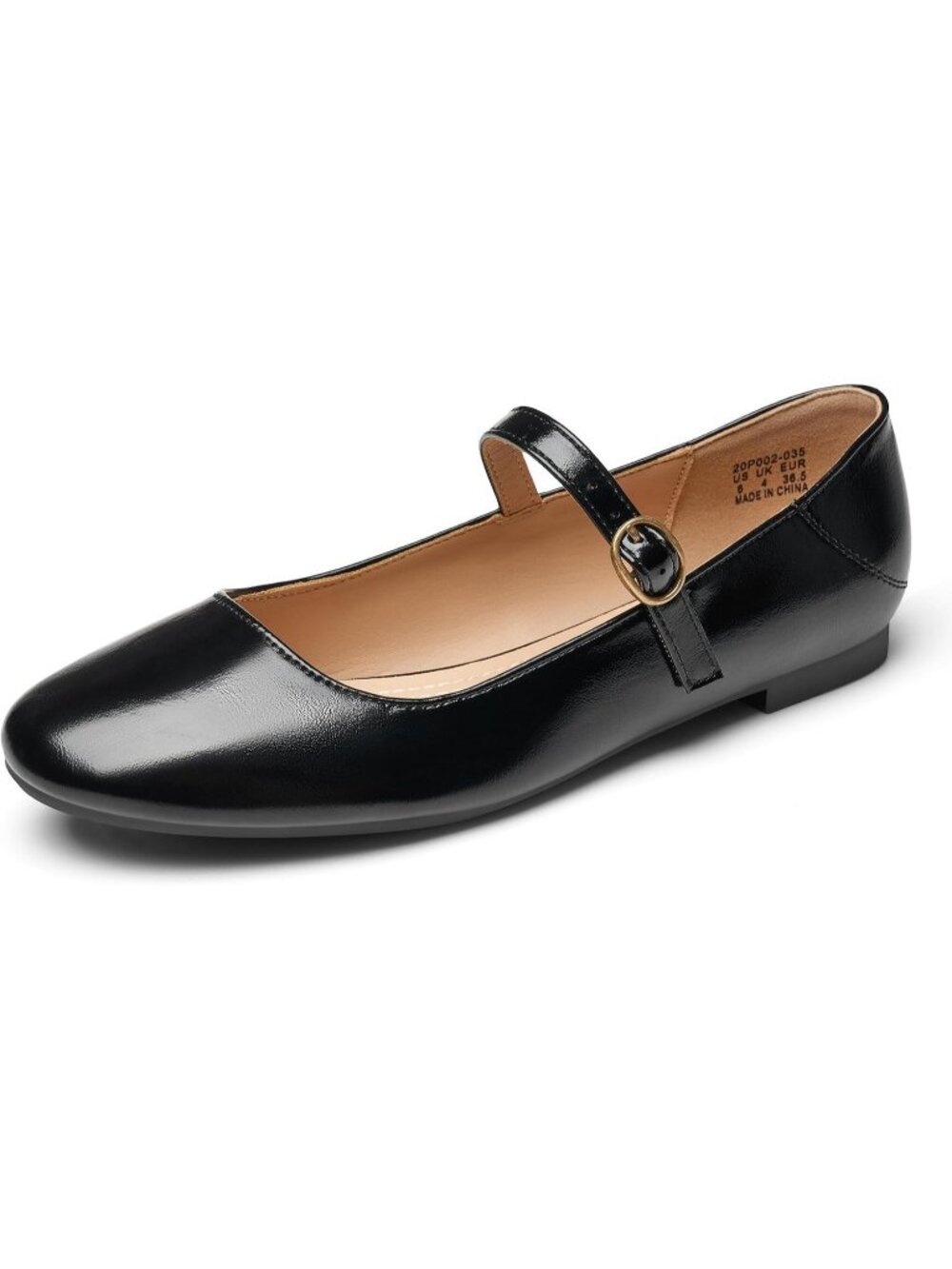 Women's PU Black Round Toe Ballet Flats With Buckle Strap Comfortable Shoes